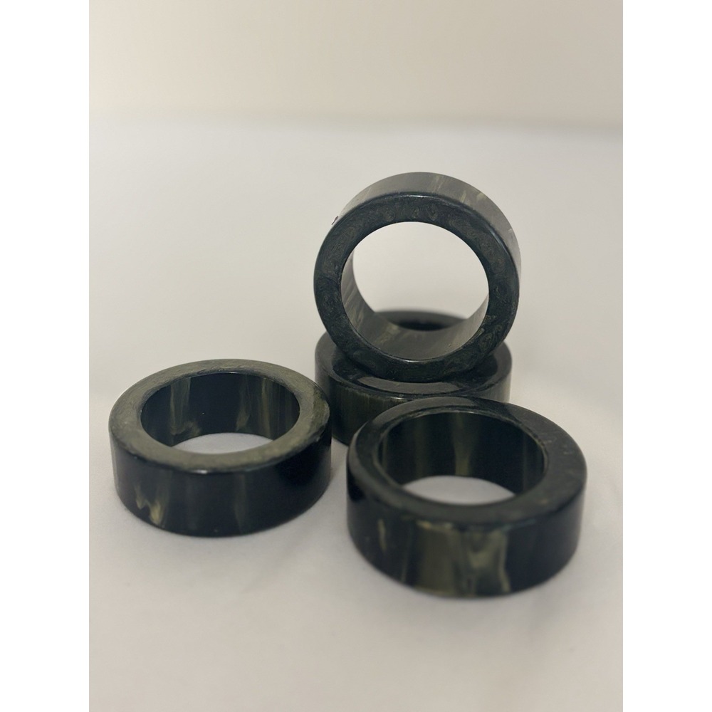 4 Vintage Mid Century Modern Green Black Lucite Bakelite Napkin Rings Round
